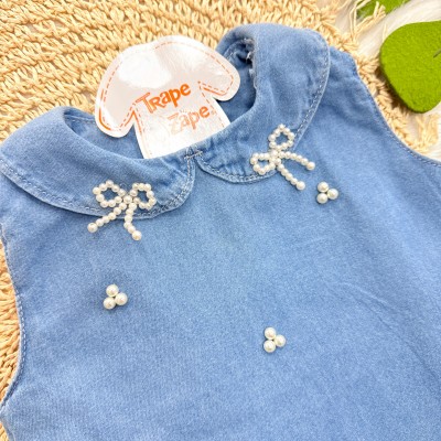Vestido Jeans com Pérolas - Azul